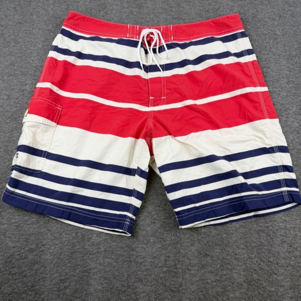 J.Crew Board Shorts Men's 34 Red White Blue Striped Cargo Pocket Swim Trunks